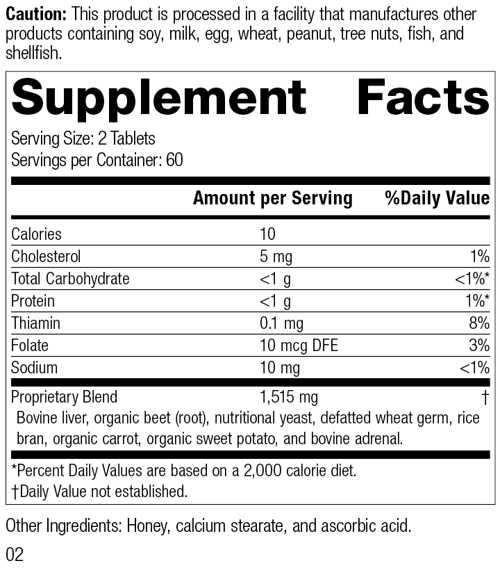 Cataplex® B-Core 120 Tablets Rev 02 Supplement Facts