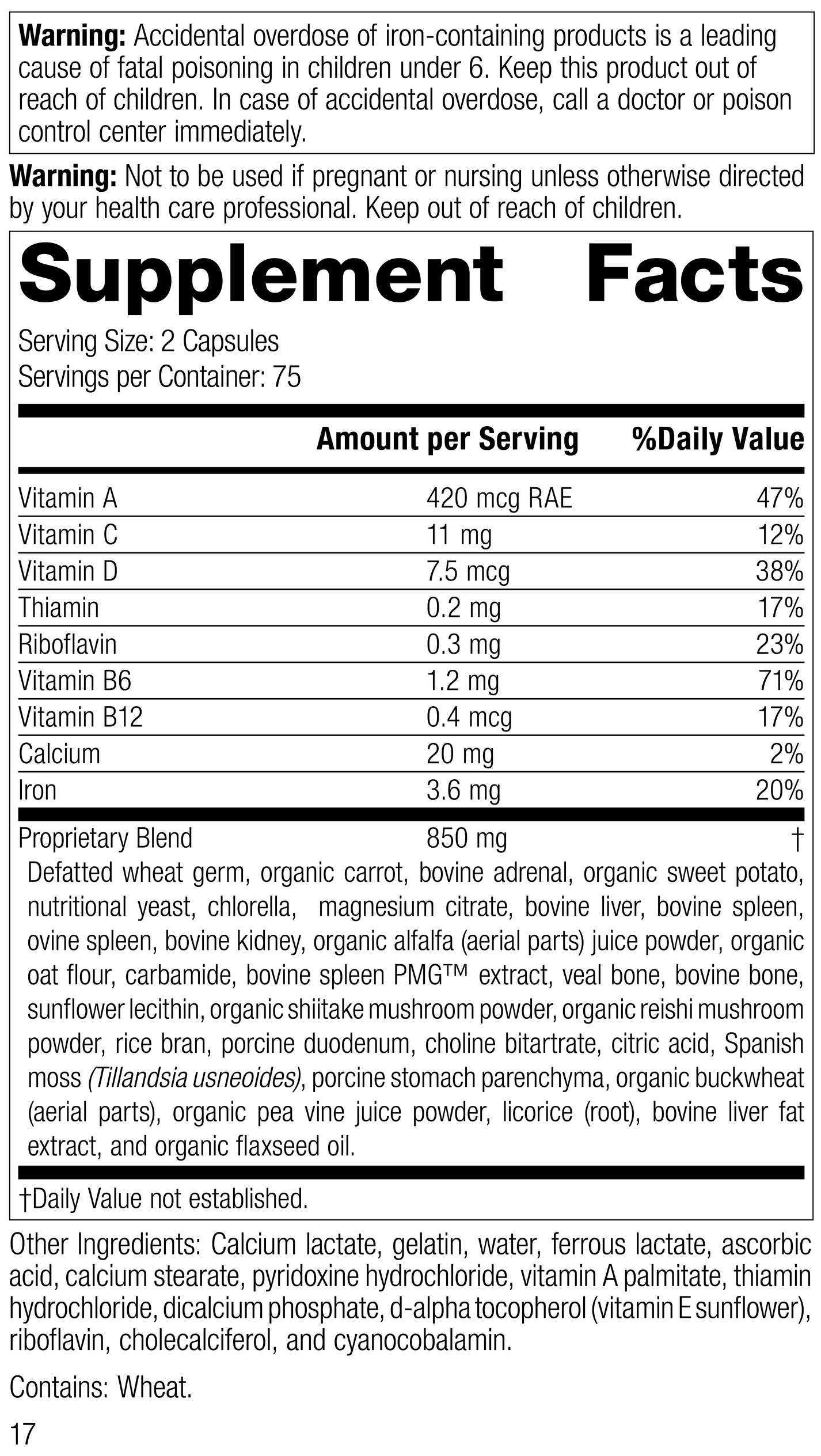 4030 Catalyn with Iron R17 Supplement Facts