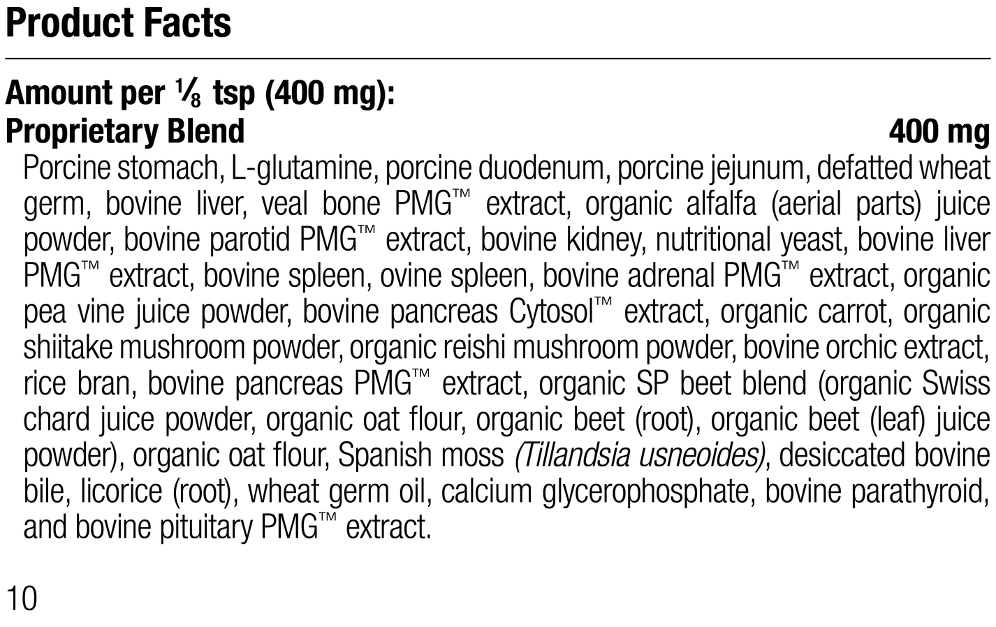 supplement fact label