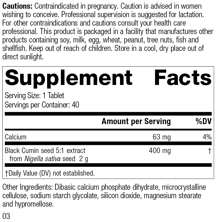 Black Cumin Seed Forte, 40 Tablets, Rev 03 Supplement Facts