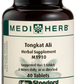 A bottle of MediHerb® Tongkat Ali, a testosterone support supplement for older men, next to a tablet of the supplement.