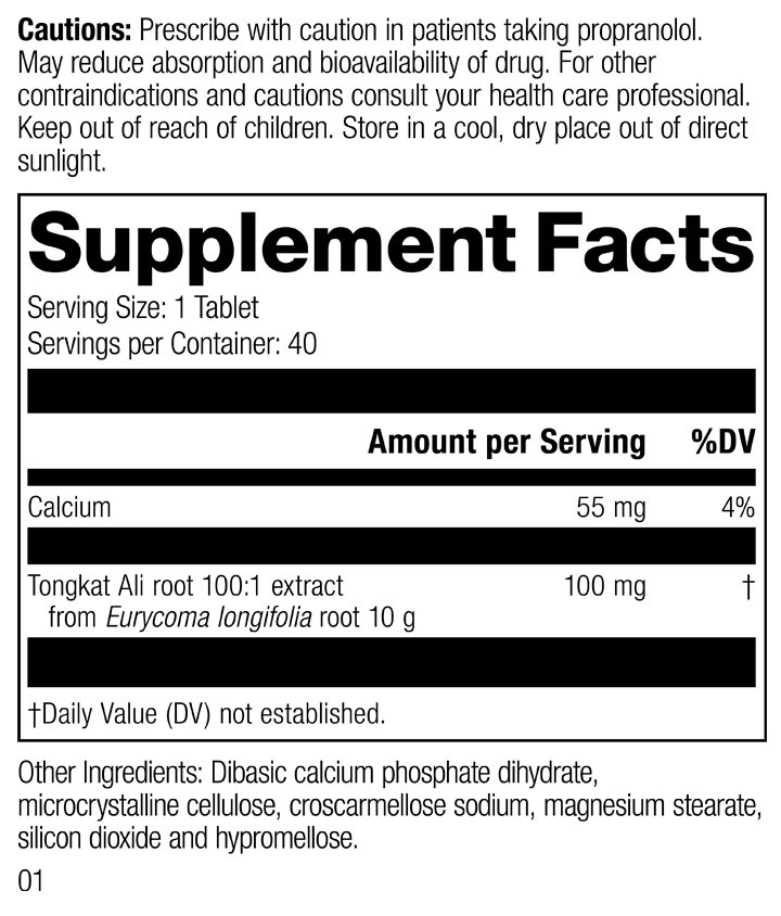 Tongkat Ali, 40 Tablets, Rev 01 Supplement Facts